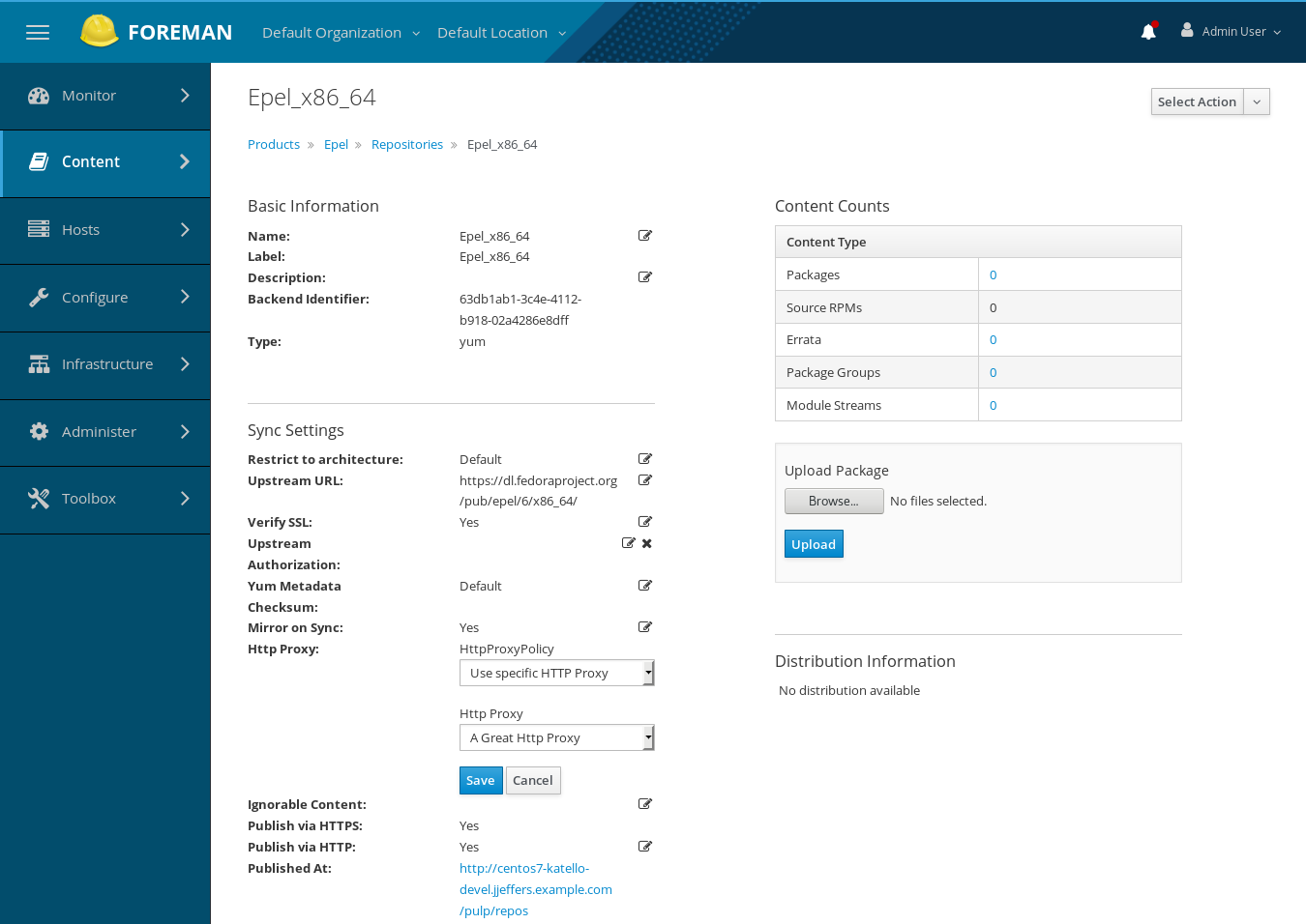 Editing HTTP proxy fields for an existing repository.