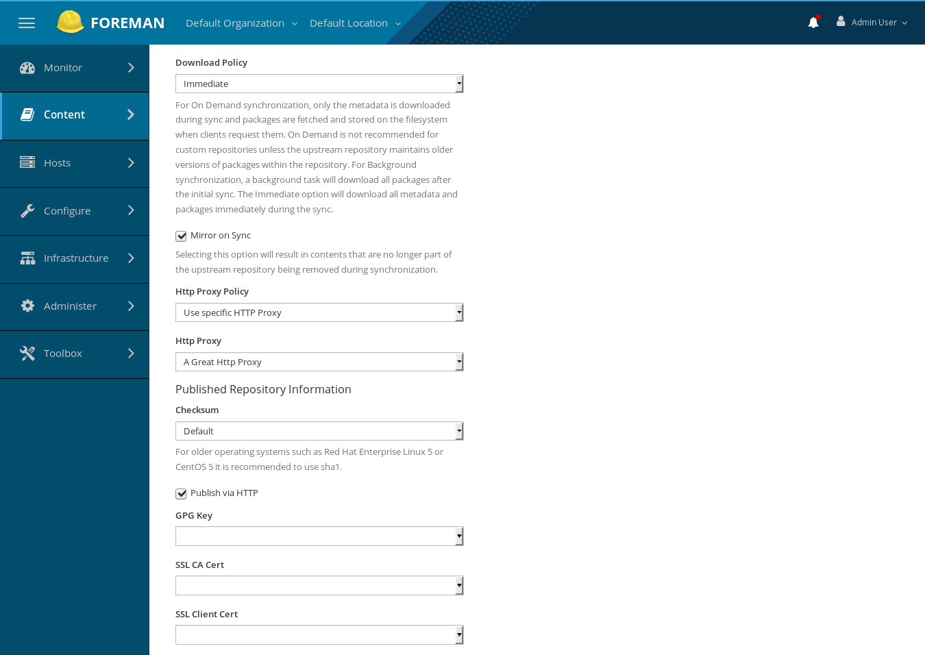 New repository use a specific HTTP proxy.