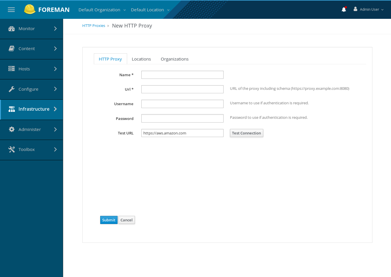 Creating a new HTTP proxy in the Foreman UI