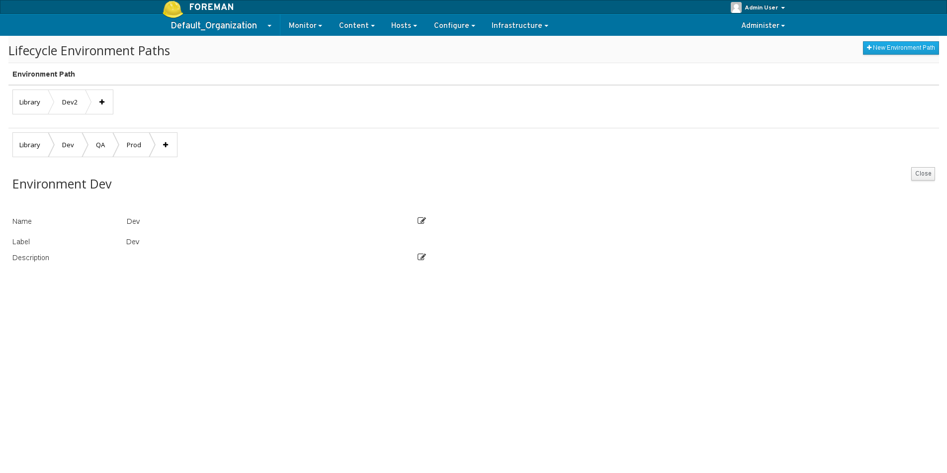 Viewing the details of the lifecycle environment