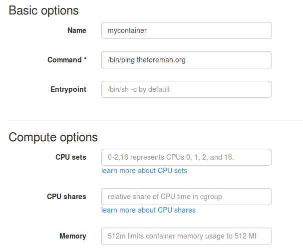 Container wizard config